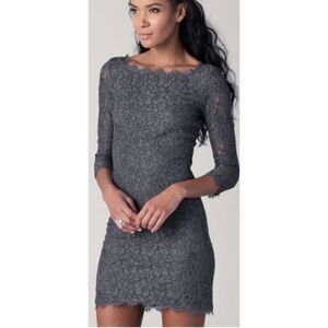 Diane von Furstenberg Zarita Grey Lace Mini, 3/4 Slv. Lined, Pre-Owned, Sz. 4